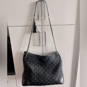 Tory Burch Diamond Quilted Leather Fleming Tote | Black